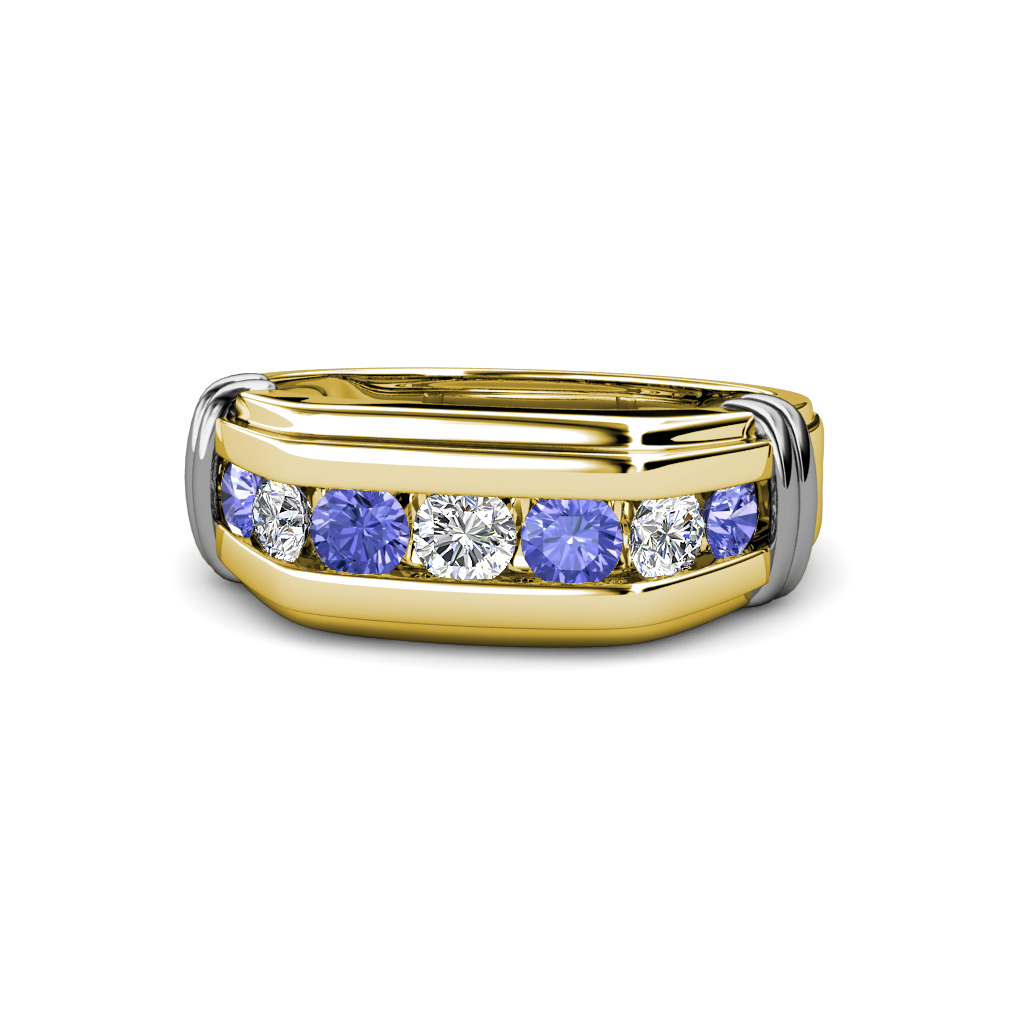 Brad Round Tanzanite and Diamond 7 Stone Men Wedding Ring (8.5 mm) 